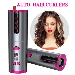 Automatic Hair Curler Curling Iron Wireless Ceramic USB Rechargeable With LED Di